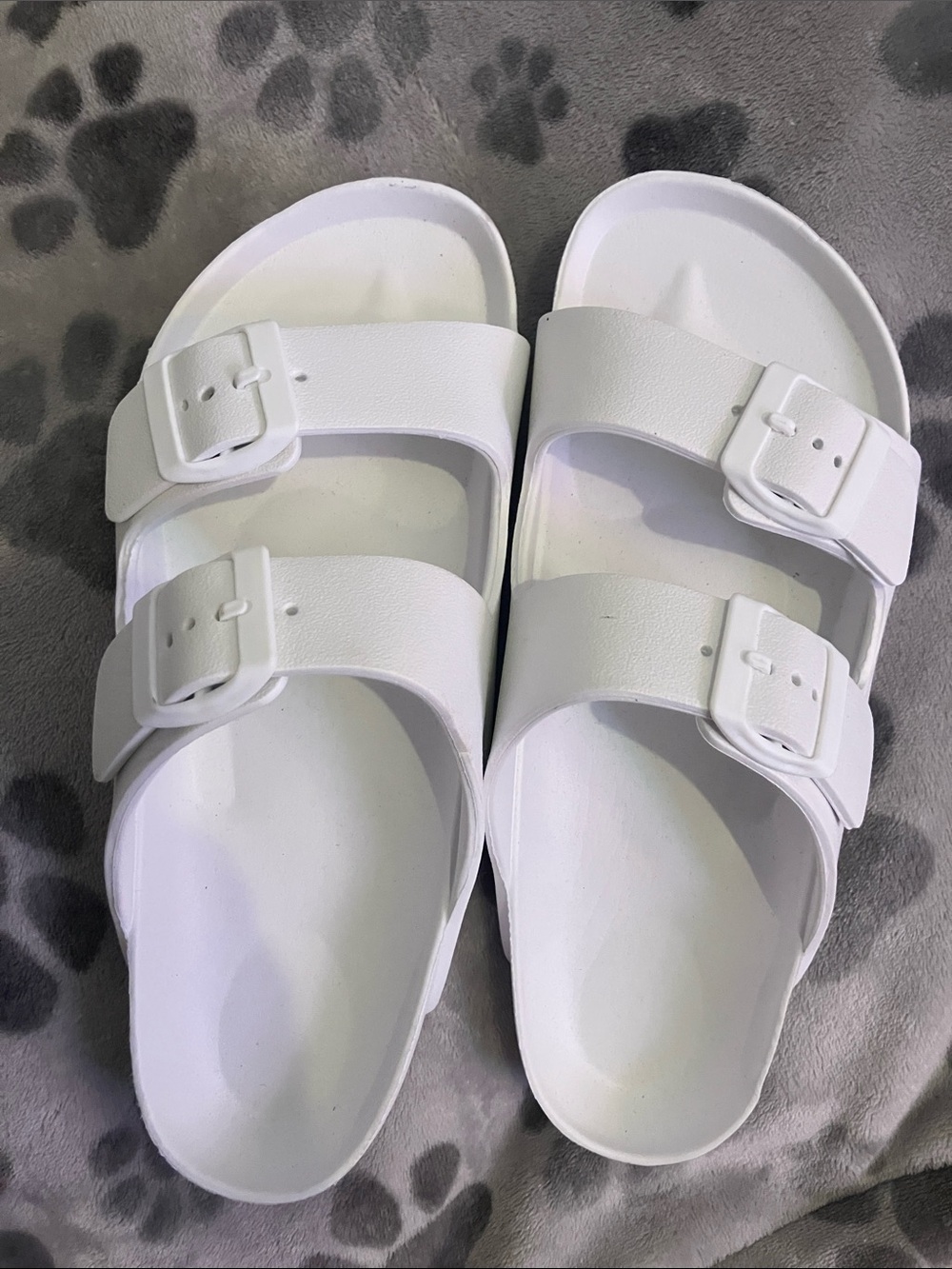 NEW Women's White Double-Buckle Slide Sandals